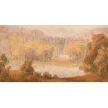 George Barret (1767-1842) British. An Extensive River Landscape, Watercolour, Inscribed verso, 6.25"