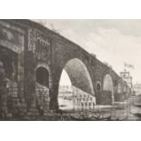 Luigi Rossini (1790-1857) Italian. "Veduta del Ponte Molle sui Tevere", Engraving, 17.5" x 24" (44.4