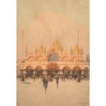 G Augusti (Early 20th Century) Italian. Figures in St Mark's Square, Watercolour, Signed, 13.25" x 9