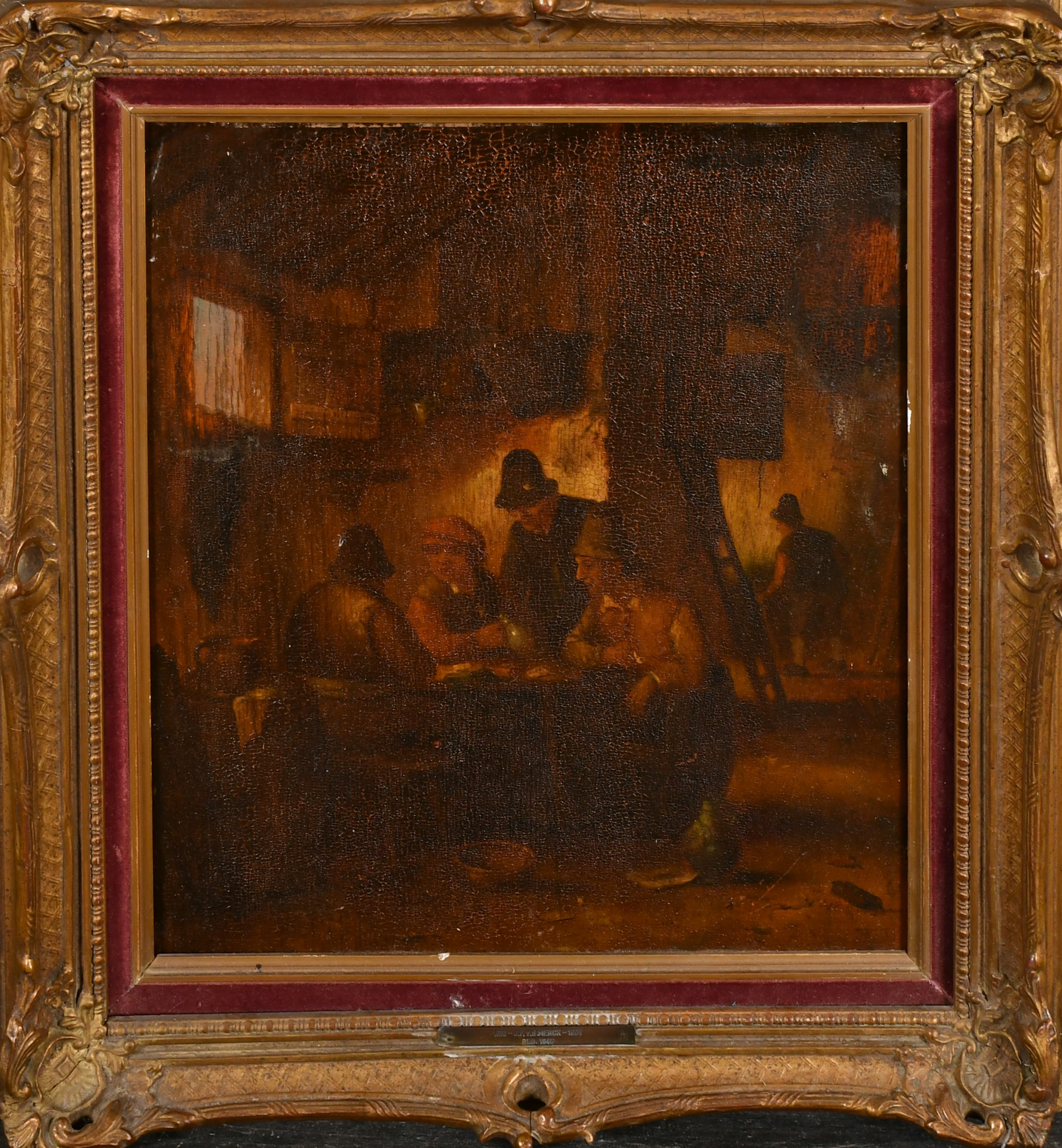 After Jacob Fransz van der Merck (1610-1664) Dutch. Figures in a Tavern Interior, Oil on panel, 15" - Image 2 of 4