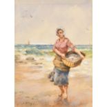 John McGhie (1867-1952) British. A Fishergirl on the Shore, Watercolour, Signed, 7.5" x 5.5" (19 x 1