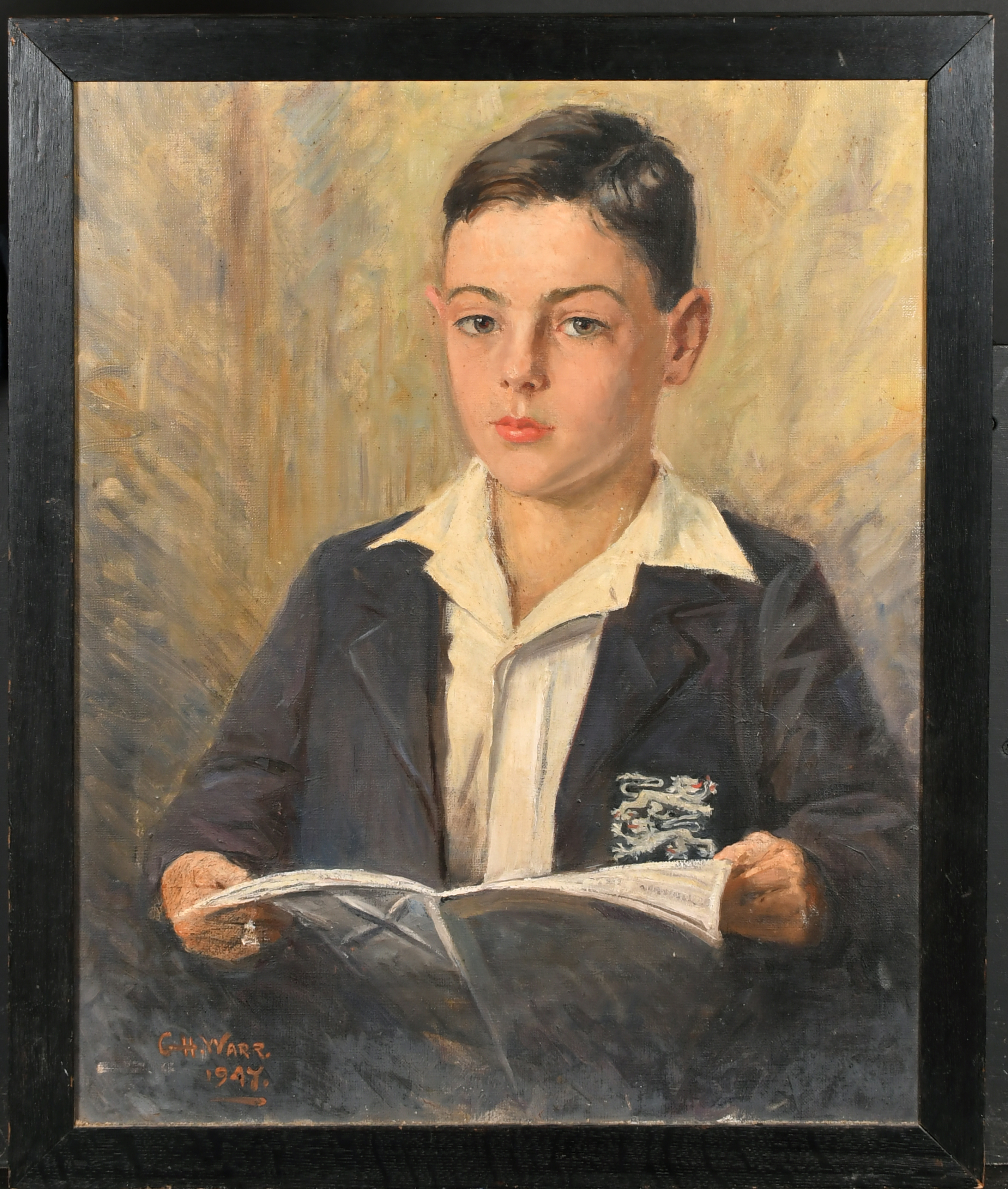 George H Warr (1877-?) British. A Portrait of a School Boy Cricketer, Oil on canvas, Signed and date - Image 2 of 4