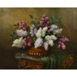 P. Le Bois (19th-20th Century) French. Still Life of Flowers in a Bowl, Oil on canvas, Signed, 18" x