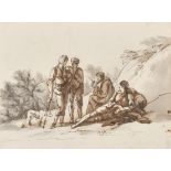 Thomas Barker of Bath (1769-1847) British. 'Roman Shepherds', Ink and wash, Inscribed on a label