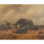 Thomas Salmons (19th Century) British. A Farm Worker Resting by his Horse and Plough, Oil on