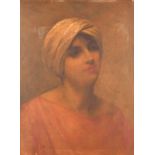 Henri-Charles Daudin (1864-1917) French. Head of a Turbaned Lady, Oil on panel, Signed, 13.75" x