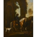 Circle of Hendrik Verschuring (1627-1690) Dutch. A Figure on Horseback with Dogs by his side, Oil on