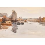 John Yardley (1933- ) British. A River Scene with a Bridge, Watercolour, Signed in pencil, 12" x 18"