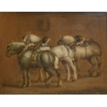 Benjamin Zobel (1762-1831) German. Draft Horses, Oil and sand on board, Signed, 18.5" x 23.5" (47