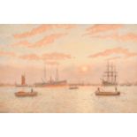 George Stanfield Walters (1838-1924) British. "Sunset on the Maas at Dordrecht", Watercolour,