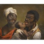 Early 19th Century Anglo American School. A group of African-American figures, Oil on panel, 4.15" x