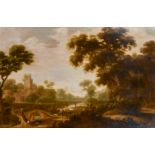 17th Century Dutch School. A River Landscape with Travellers, Oil on panel, 22" x 30.5" (55.8 x 77.