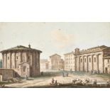 After Giuseppe Vasi (1710-1782) Italian. "Anticaglie Presso il Ponte Palatino", Hand coloured
