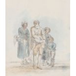 Attributed to Anthony Devis (1729-1816) British. Study of Four Figures, Watercolour, Inscribed on