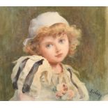 Ellen Welby (1851- ?) British. Bust Portrait of a Young Girl, Watercolour, Signed, 7.75" x 8.75" (