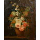 Early 19th Century English School. A Still Life of Flowers in a Jug, Oil on canvas, Unframed 22" x
