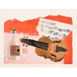 Mary Fedden (1915-2012) British. A Musical Still Life, Watercolour and collage, Signed and dated