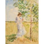 Margaret Fisher Prout (1875-1963) British. Collecting Flowers, Watercolour, Signed, 11.25" x 8.