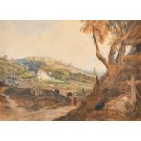 Clarkson Stanfield (1793-1867) British. Figures in a Continental Landscape, Watercolour, 9" x 12.