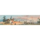 19th Century Chinese School. Coastal Fishing, Watercolour, 4.25" x 15.25" (10.3 x 38.4cm), and a