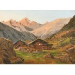 Jacob Gauermann (1773-1843) Austrian. A Chalet in an Alpine Landscape, Oil on canvas, Signed and