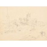 Hugh Grecian Williams (1773-1829) British. 'View at Worcester of Cathedral under Repair', Pencil,