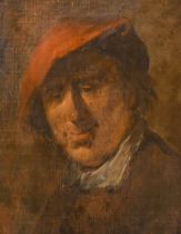 Attributed to Adriaen Brouwer (1605-1638) Flemish. The Head of a Toper, Oil on canvas laid down,