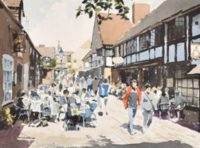 Gerald Woolley (20th-21st Century) British. "Lion & Lamb Yard, Farnham", Watercolour, Signed in