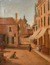 J Rushton (19th-20th Century) British. 'Hotel du Centre, Sain Brieuc, Brittany', Oil on canvas,