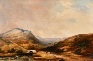William T Norman (19th Century) British. Figure and Cattle in a Mountainous Landscape, Oil on board,