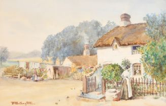 J W Clayton (19th-20th Century) British. 'Washing Day', Watercolour, Signed, 11.25" x 17.25" (28.6 x