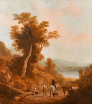 Joseph Rhodes (1782-1855) British. Figures on a Path, Oil on canvas, Signed, and dated '43, 28.25" x