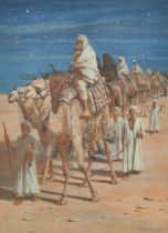 John Edward Goodall (19th-20th Century) British. A Camel Train under the Stars, Watercolour, Signed,