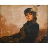 After Ivan Kramskoi (1837-1887) Russian. A Seated Elegant Lady, Oil on board, Signed with initials