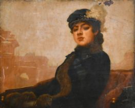 After Ivan Kramskoi (1837-1887) Russian. A Seated Elegant Lady, Oil on board, Signed with initials