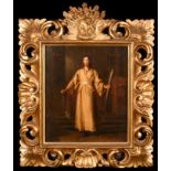 19th Century Greek School. Study of a Priest Holding a Staff, Oil on panel, In a carved giltwood