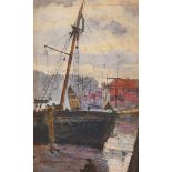 Frederick William Jackson (1859-1918) British. Study of a Boat in a Harbour, Watercolour, Signed, 9"