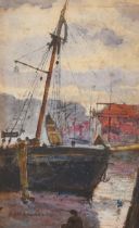 Frederick William Jackson (1859-1918) British. Study of a Boat in a Harbour, Watercolour, Signed, 9"