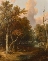 Joseph Paul (1804-1887) British. "Acle Bridge", Oil on canvas, Inscribed on a plaque, 35" x 28" (