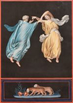 After Michelangelo Maestri (1741-1812) Italian. Allegorical Figures, Gouache, 17" x 12" (43.2 x 30.