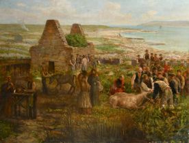 Thomas Marie Madawaska Hemy (1852-1937) British. "An Aran Funeral: Inishmaan, 1912", Oil on