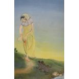 M D Natesan (19th-20th Century) Indian. Indian Girl removing a Thorn from her Foot, Watercolour,