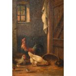 Madame Gyselinckx (19th Century) European. Chickens in a Barn, Oil on panel, Signed, 9.5" x 7" (24.1