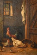 Madame Gyselinckx (19th Century) European. Chickens in a Barn, Oil on panel, Signed, 9.5" x 7" (24.1
