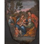 17th Century Italian School. The Holy Family, Oil on copper, Shaped 6.5" x 5.25" (16.5 x 13.3cm)