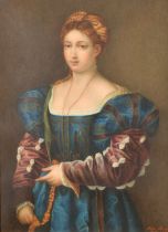 Adele Bassi (19th Century) Italian. "La Bella", after Titian, Watercolour, Signed, inscribed and