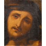 Circle of Guido Reni (1575-1642) Italian. Head of Christ, Oil on canvas (a fragment), Unframed 11.5"