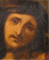 Circle of Guido Reni (1575-1642) Italian. Head of Christ, Oil on canvas (a fragment), Unframed 11.5"