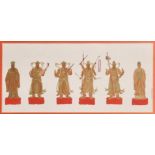 Early 20th Century Chinese School. 'Chinese Deities', Gouache, Inscribed in pencil, 10.5" x 22.5" (