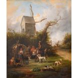 John Steurt (19th Century) British. A Gypsy Encampment with a Windmill beyond, Oil on panel, Signed,